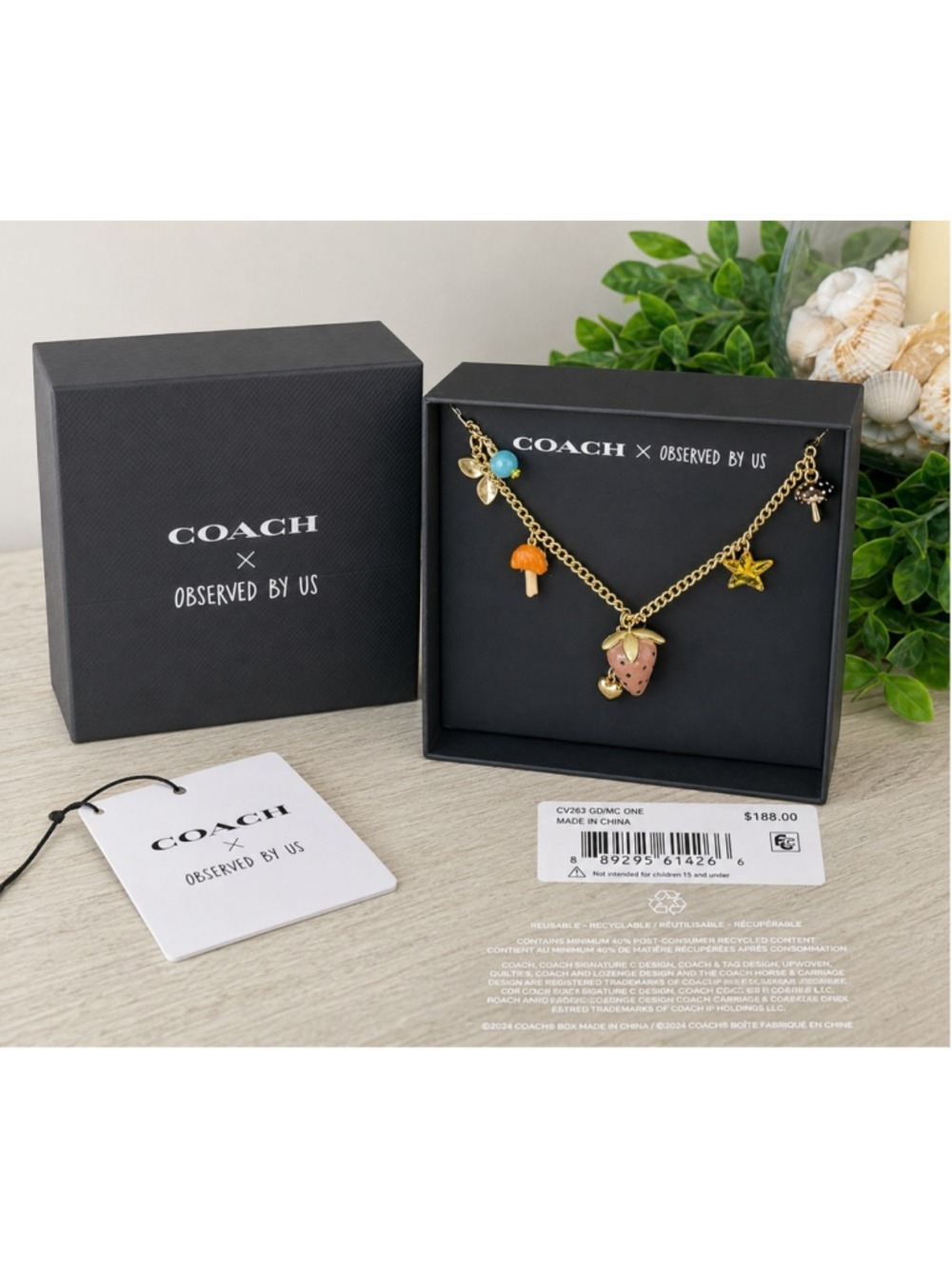 Coach x Observed By Us Strawberry Charm Necklace NWT Limited Edition - Picture 1 of 8